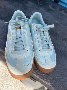 PUMA Mint Green Suede & Leather Sneakers with Gum Sole